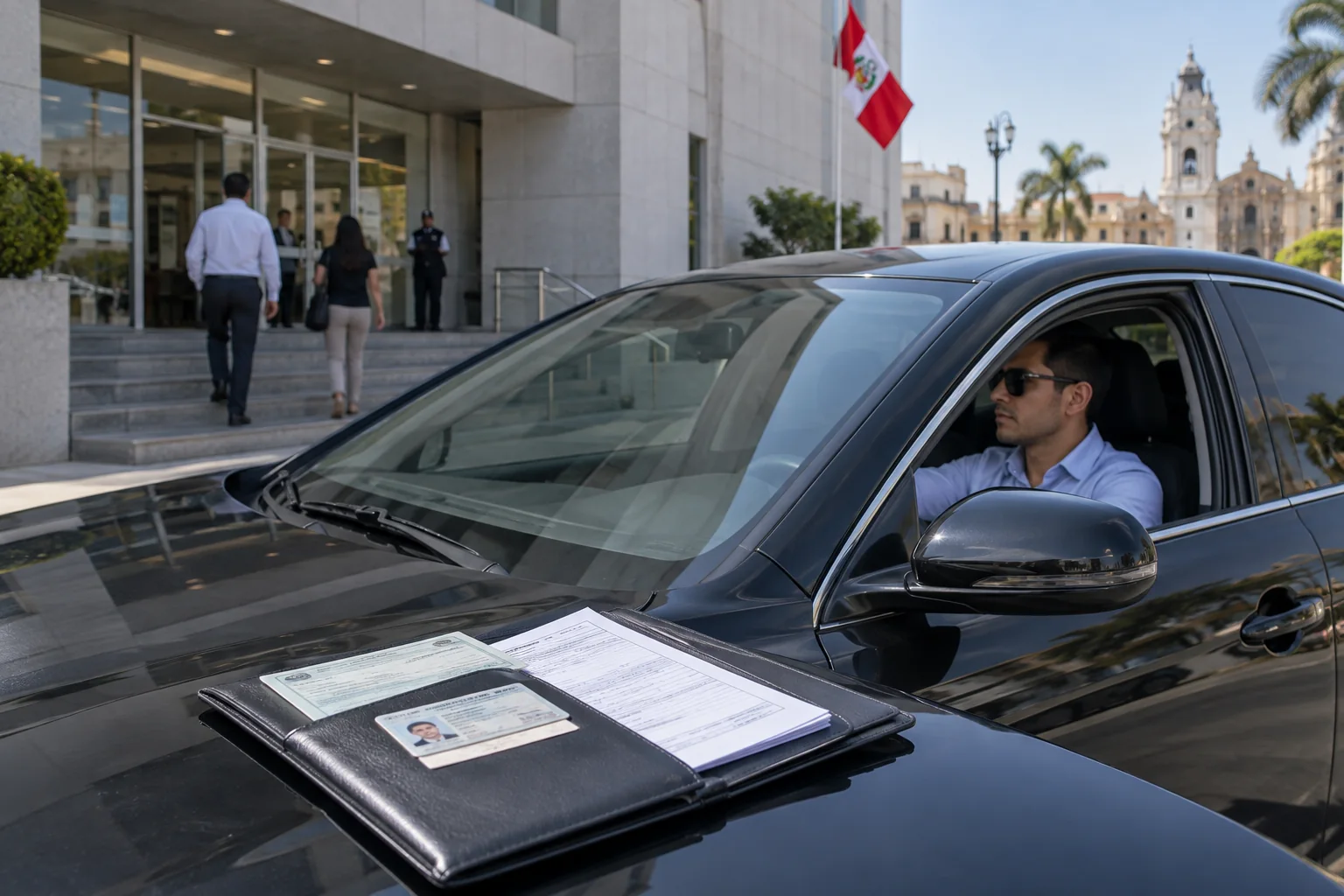 Auto con lunas polarizadas y documentos de trámite